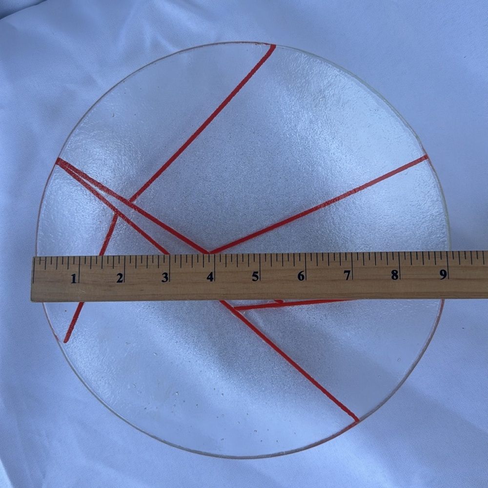 Vintage MCM Modern Glass Art Plate with Red Accents - Picture 4 of 4